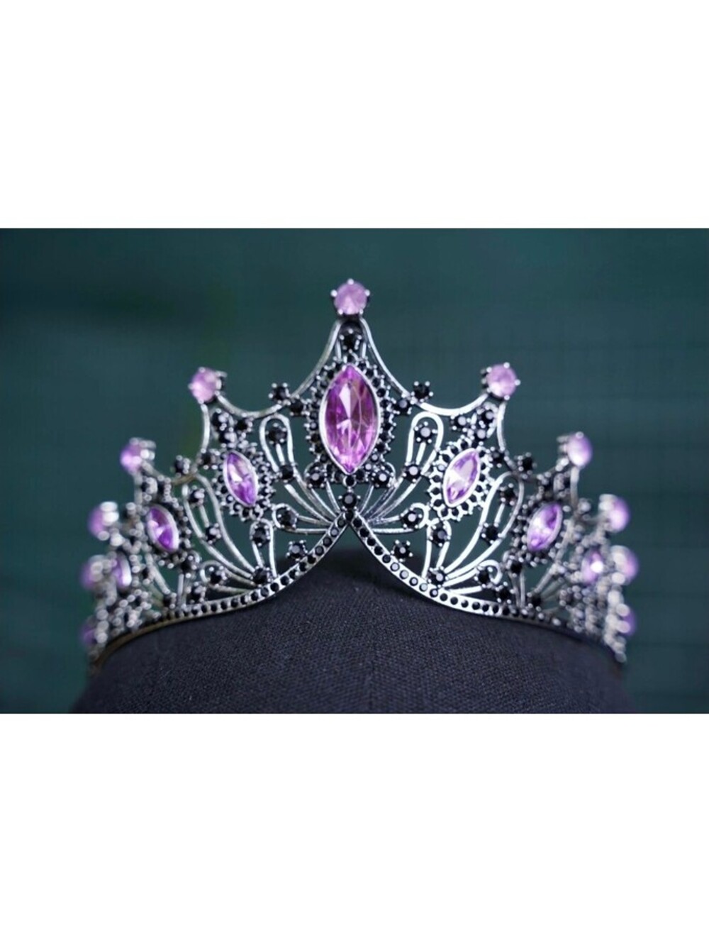 Tiered Purple Crystal Tiara Silver Metal Bridal Crown Birthday Wedding